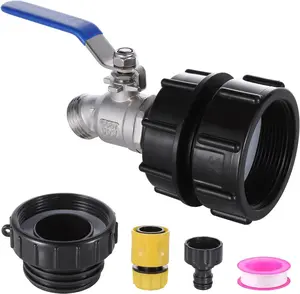 275-330 Gallon IBC Tote Water Tank Fittings, IBC Tote Hose Adapter, 3-Size IBC Tote Adapter, 2.44" Fine2Fine and 2" Coarse Thread, 304 Stainless Steel Faucet/Valve for Connector Garden Hose
