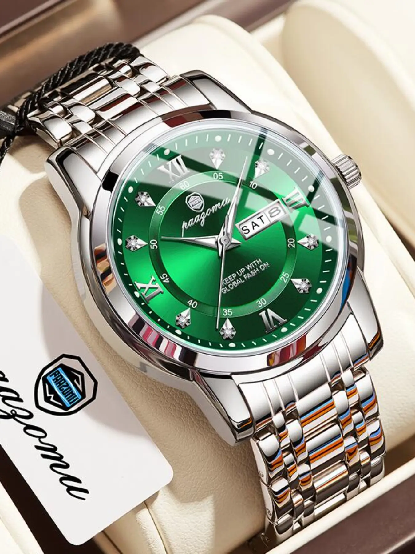 Paazomu Men's Watch, Waterproof Luminous Stainless Steel, Luxury Business Quartz Watch, Original High Quality Calendar Feature, Analog Quartz Watch, Stylish Watch