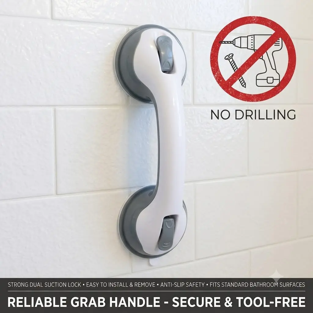 Suction Cup Grab Bar for Bathroom & Shower – No-Drill Anti-Slip Safety Handrail for Elderly, Disabled & Bathtub Fall Prevention