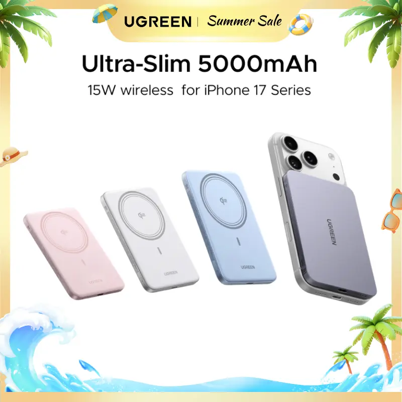 UGREEN QI2 Power Bank, 8.6mm Ultra-Slim 5000mAh Magnetic Battery, 20W PD Fast Charging Portable Charger, MagSafe-Compatible External Battery for iPhone 17/16/15/14 Series, Grey,Summer Sale
