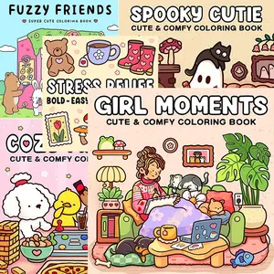5-Piece GIRL MOMENTS|FUZZY FRIENDS|STRESS RELIEF|SPOOKY CUTIE|COZY FRIENDS| Adorable Coloring Book for Adults and Teens Including