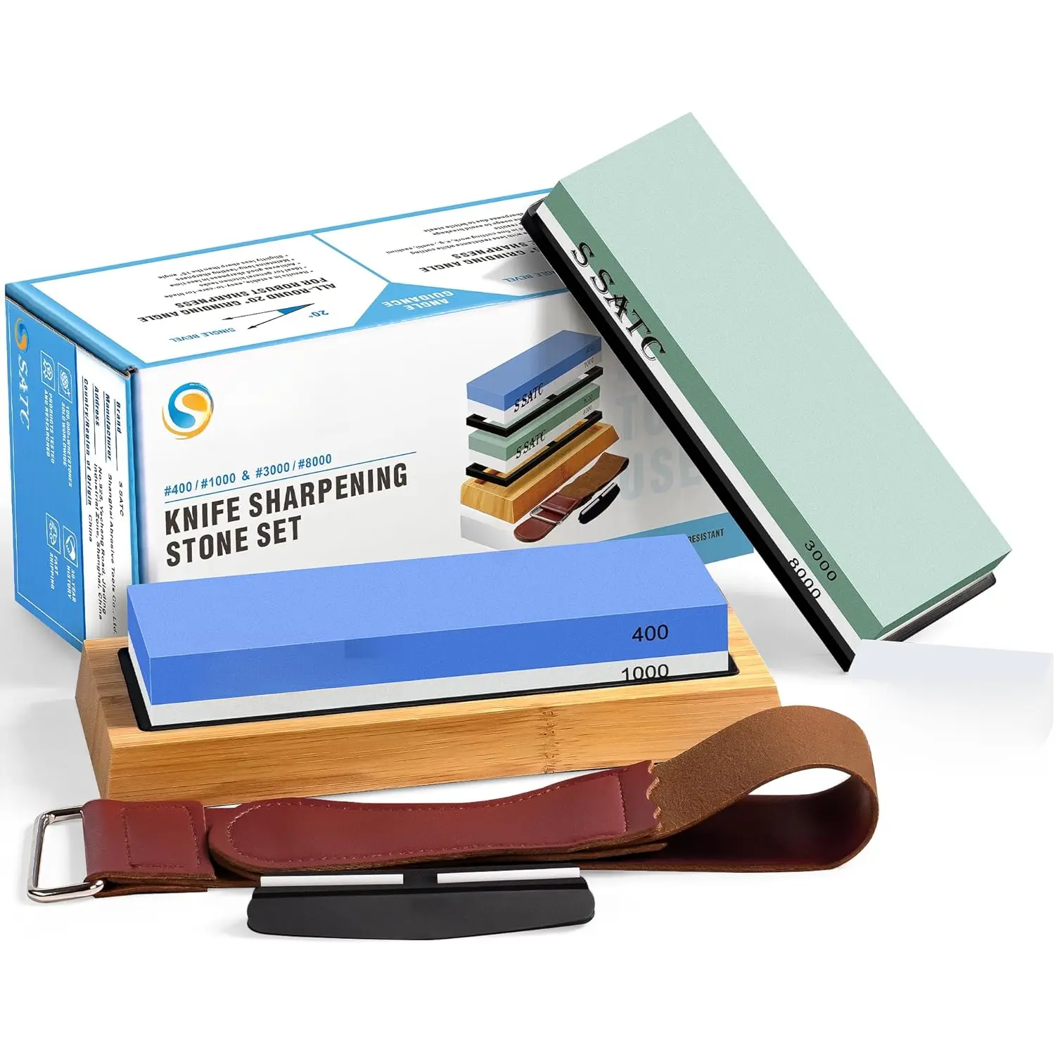 harpening tone Whettone 4 ide Grit 400/1000 3000/8000 tone  harpener with Nonlip Rubber Bae,  Bae, Flattening tone, and Leather trop