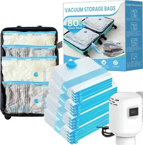 Vacuum Bags for Travel with Rechargeable air Pump, 15 Pack Carry-on Size Compression Packing Bags for Luggage and Suitcase, Space Saver for Clothes and Clothing Travel 15 PACK+PUMP