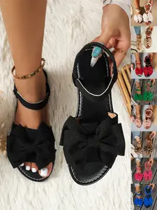 Women's Cute Bowknot Design Flat Sandals, Casual Versatile Flat Sandals for Summer Beach Vacation, Fashionable All-match Sandals for Daily Life Footwear