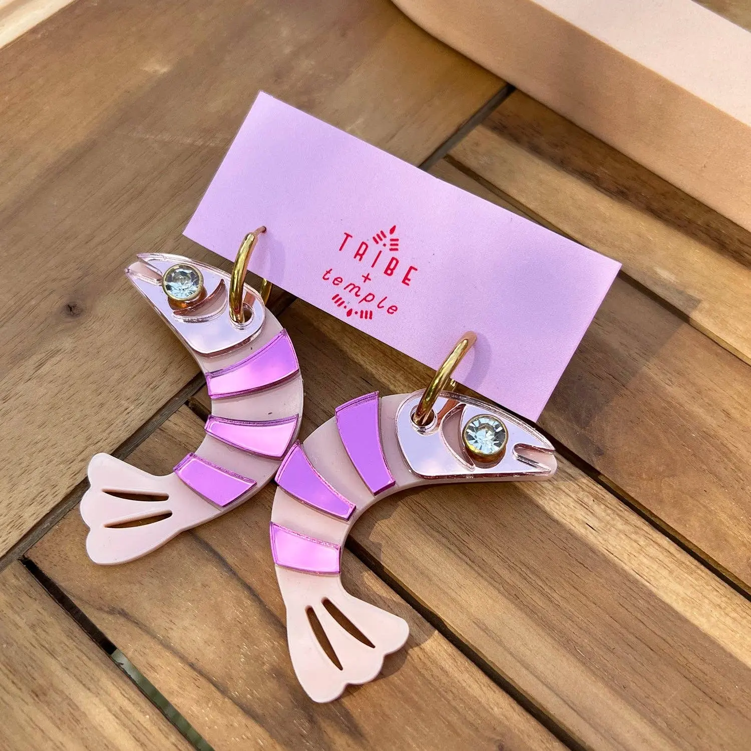 Tribe and Temple Shrimp Earrings Low Country Glam Hoop Blush + Hot Pink