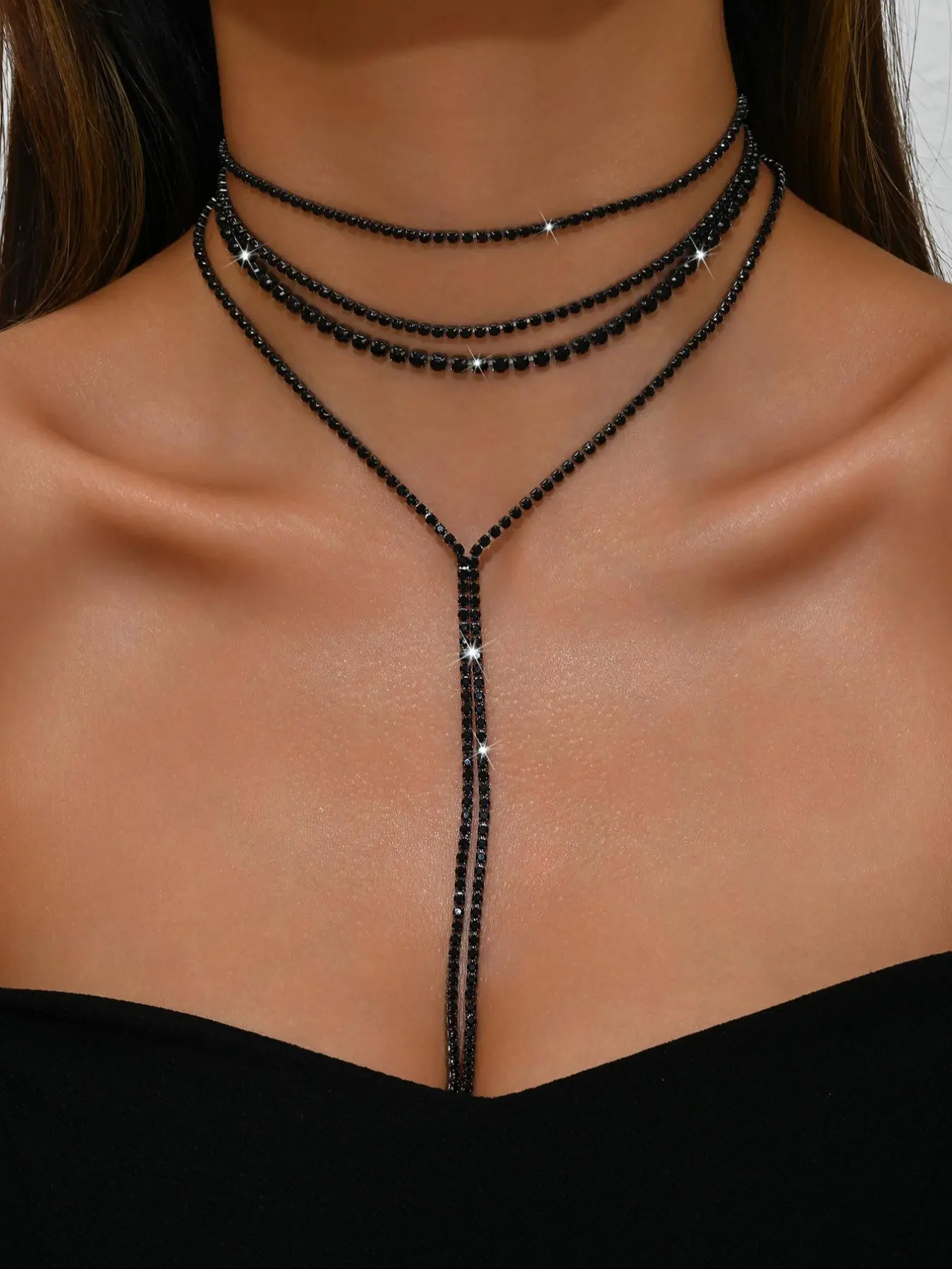 Women's Elegant Rhinestone Decorated Bling Necklace, Exquisite Trendy Layered Necklace, Fashionable Chain Jewelry for Party & Daily Clothing Decor for Girl, Dainty Layering Jewelry