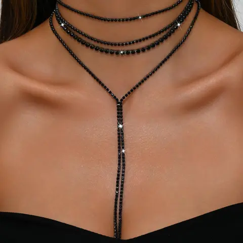 Women's Elegant Rhinestone Decorated Bling Necklace, Exquisite Trendy Layered Necklace, Fashionable for Party & Daily Clothing Decor for Girl, Dainty Layering Jewelry, Decorative Accessory Necklace