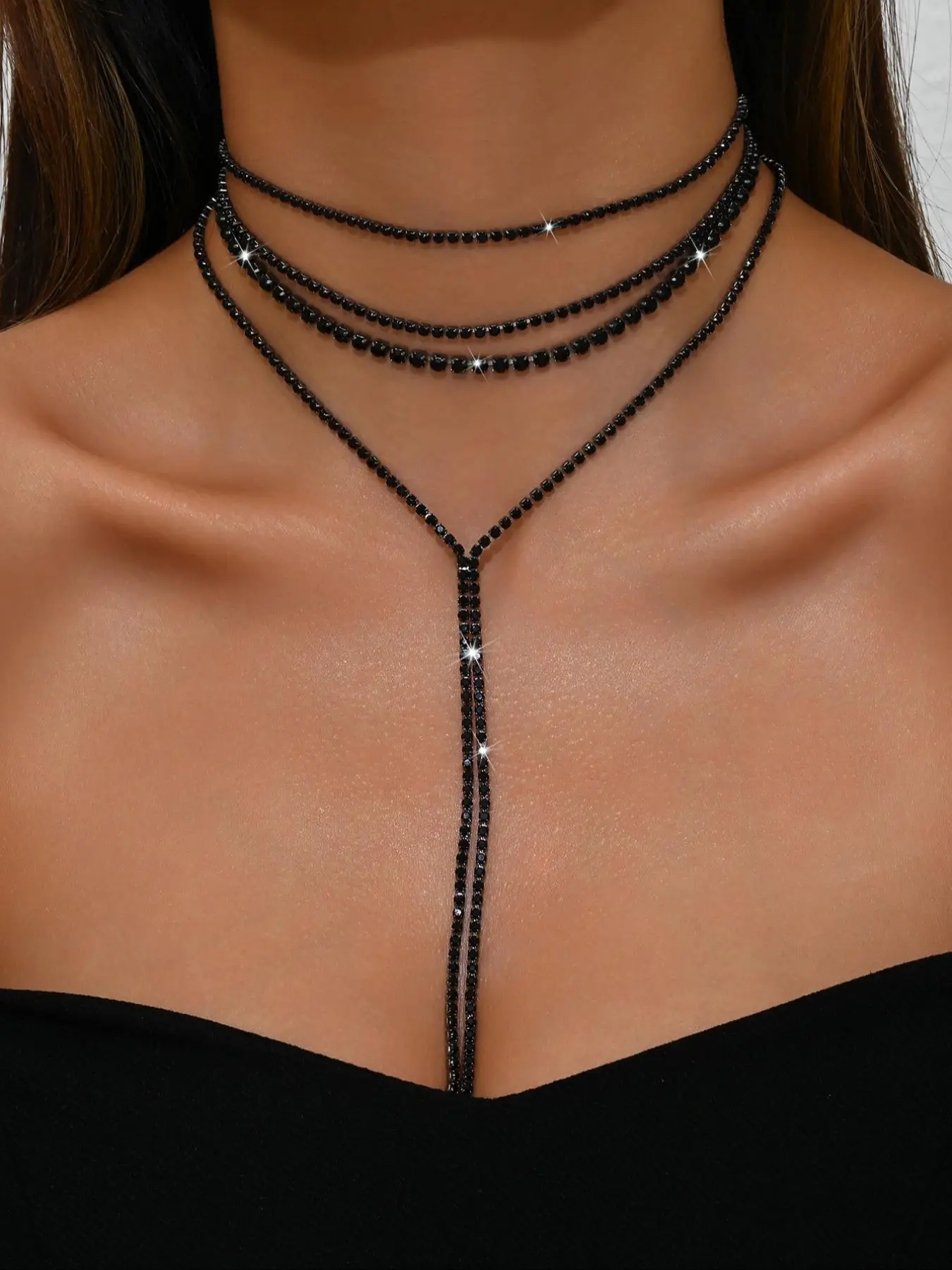 Women's Elegant Rhinestone Decorated Necklace, Exquisite Trendy Layered Necklace, Fashionable Jewelry for Party & Daily Clothing Decor for Girl