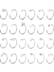 24Pairs Small Half Hoop Earrings for Women,Stainless Steel Huggie Hoop Earrings,Cute Hoop Earrings,Stainless Steel Hoops,Star Moon Mini Huggie Earrings,Cartilage Helix Tragus Earrings,Nose Ring Hoop,Lip Rings