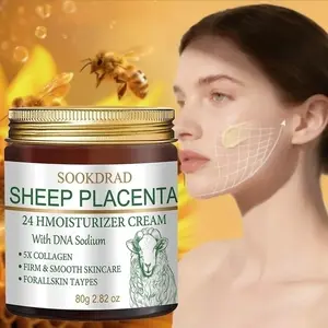 Natural Sheep Placenta 24h Moisturizing Cream with 5x Collagen and Sodium Dna for Soft, Smooth Skin Suitable for All Skin Types, 80g