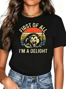 Men's Cotton Short-Sleeve Round Neck Menswear T-Shirt - Soft Fabric, Slim Fit, Unisex Style, Cute Sarcastic Graphic, Self-Love Ironic Angry Possum Print, Casual Streetwear Top