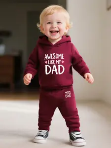 Boys' Casual Loose Fit Father's Day Heart Letter Print Hoodie and Pants Set, Essential Fall, Perfect for Daily Wear and Outdoor Activities