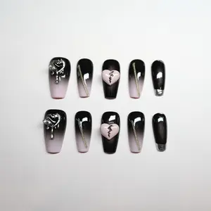 Luwanery Broken Heart Press On Nails - Handcrafted Luxury Design for Parties and Special Occasions - Embossed, Nail Care Salon Nail Art Nail Polish