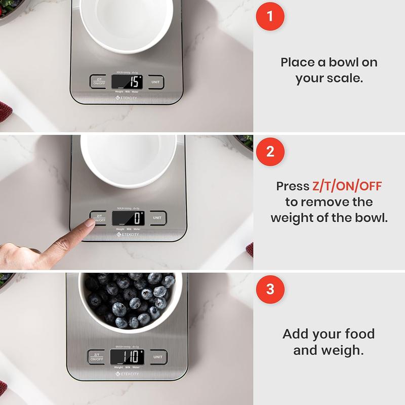 Etekcity Food Kitchen Scale, Digital Grams and Ounces for Weight Loss, Baking, Cooking, Keto and Meal Prep, LCD Display, Medium, 304 Stainless Steel Etekcity