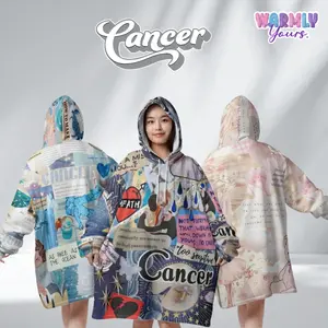 Moonlit Cancer Cozy – Oversized Zodiac Sherpa Collage Hoodie Blanket | Astrology Wearable fluffy Blankets for Women, Men, Teens & Kids | Cozy comfort sweatshirt sweater Loungewear, Plus size sleepwear, Birthday Gifts, Christmas Gifts, Zodiac Gifts, wrap