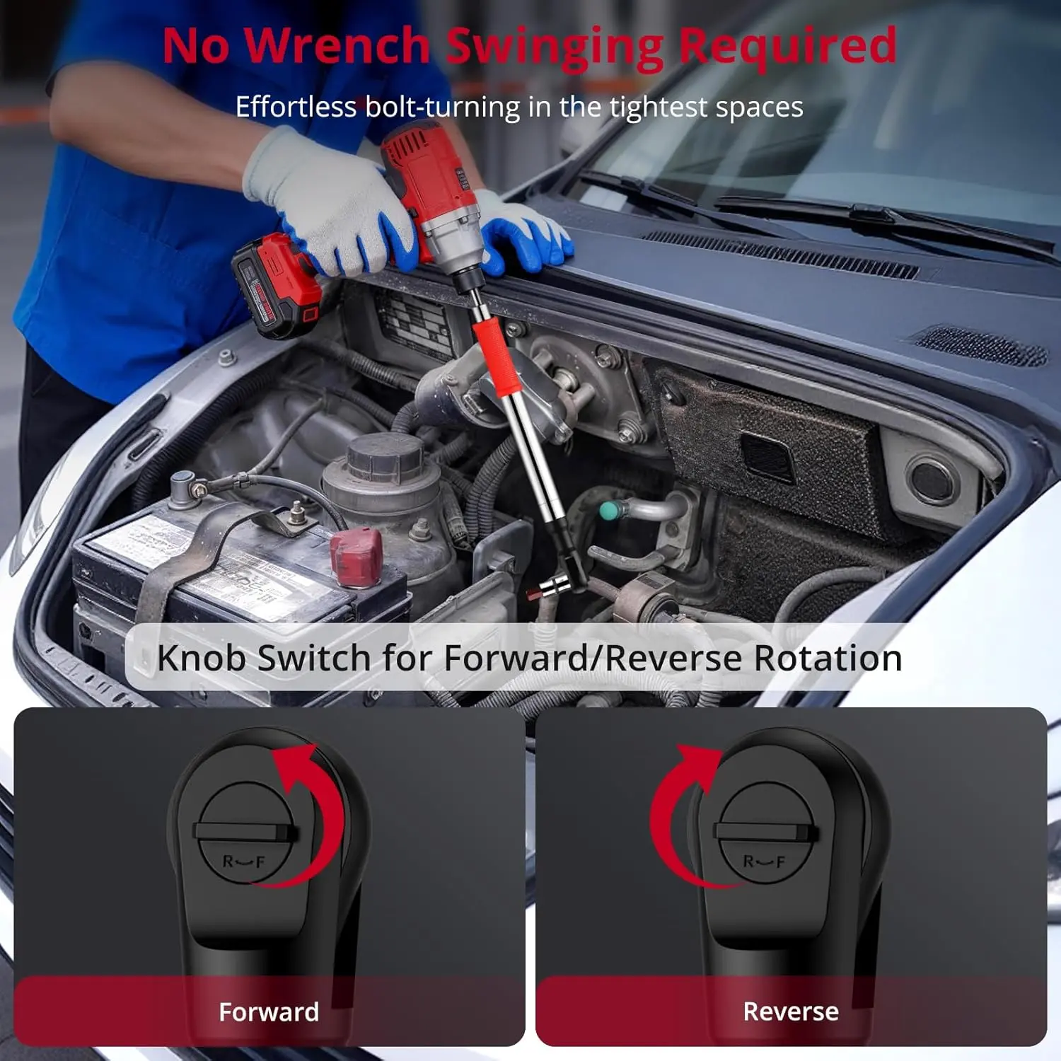 XUNTOP 1/2" Offset Extension Wrench with 1/2" 1/4" 3/8" 6 Drivers Adapters High-Strength Alloy Steel Offset Extension Ratchet for Tight Spaces Ratchet Extender for Automobile Mechanic
