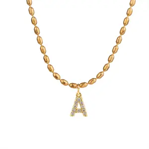 Springtok Y2K Zircon Rice Bead Chain 26 Letter Necklace Women's Daily Golden Jewelry Gift