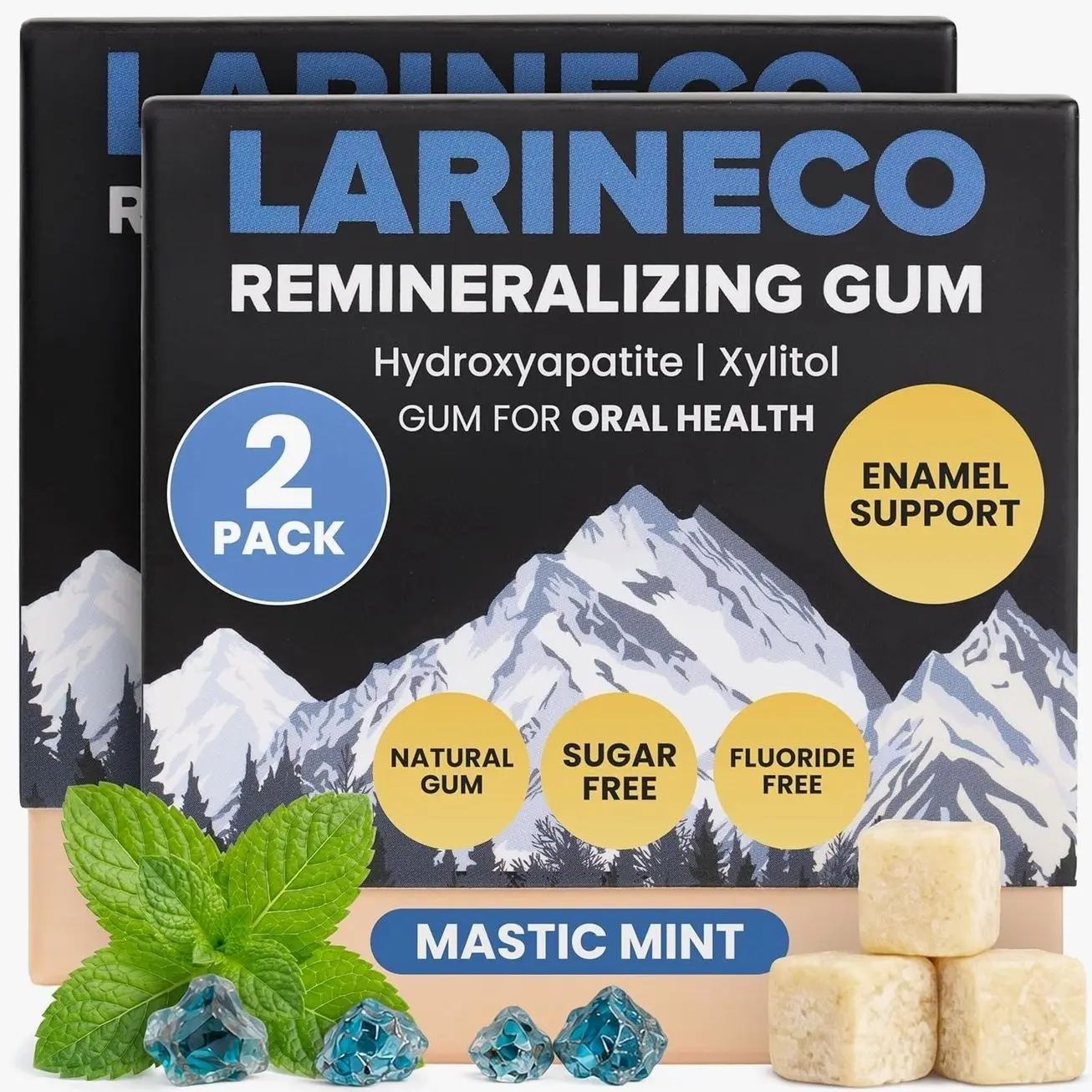Larineco Remineralizing Gum with Nano Hydroxyapatite & Xylitol – Sugar-Free Xylitol Gum – Plastic-Free, Dye-Free, Aspartame-Free – Natural Base – 36 Pieces, Mastic Mint
