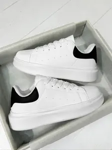 Men's Classic Solid Color Thick Sole Sneakers, Korean Style Casual Skate Shoes, Lightweight Comfortable Durable Fashion Sports Shoes, Plain Color Sneakers