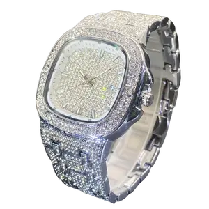 New Ice Men's Watch Street Style Rhinestone Hip Hop Square Watch Women's Luminous Scale Couple Watch Jewelry Accessories Fashionable Wristwatch Styling