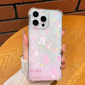 Pink Star print Aesthetic Soft Transparent Phone Cases For Iphone Apple 16 15 14 13 12 11 X XS PRO MAX PLUS Four - corner Anti - fall Shell Cover with Full Lens Protection casetify