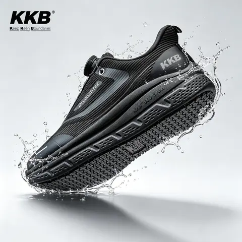 KKB Men's Slip Resistant Rubber Anti-Slip Casual Trainers - Water Resistant, Sweat-Absorbent, Odor Controlling, Orthopedic Support, Arch Fit, Easy-On for Workers