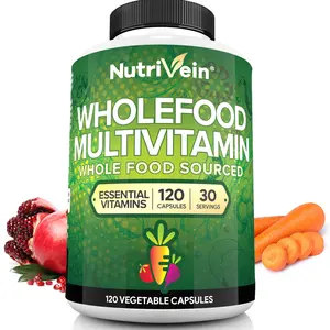 Nutrivein Whole Food Multivitamin Supplements - Complete Daily Vitamins for Men and Women - 30 Day Supply (120 Capsules, Four Daily)