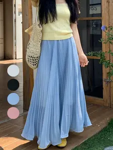Chiffon Pleated Skirt, High Waist Slimming A-Line Midi Dress, Summer New Arrival, Casual Elegant Women's Skirt, Soft and Comfortable, Flowy Skirts