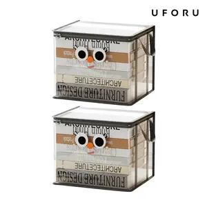UFORU Student Two-piece Book Storage Boxes,13.39 in x 9.84 in x 9.84 in PVC Transparent Foldable Bag,for Dolls & Books,Classroom Home Organizer Box,clear storage organizer#SummerWins#DFYD
