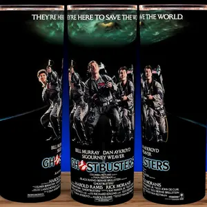 Ghostbusters 80s Ghost Comedy Cup Mug Tumbler 20oz Stainless Steel Tumbler with Slide Closure Lid, Reusable Plastic Straw, Handmade Design - Drinkware