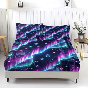 3Pcs Dreamy Trendy Fitted Sheet Set, Cosmic Star Pattern, Soft Skin-Friendly Breathable, Wrinkle-Resistant Durable, All Season Bedding for Starry Sky Lovers Bedroom Decor