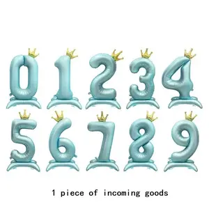 40 Inch Blue Number Balloon with Base, 1 Count Crown Shaped Number Balloon, Birthday & Anniversary Party Decoration Supplies