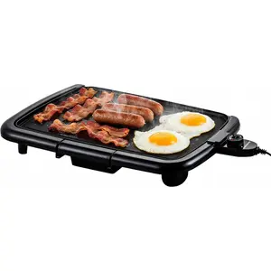 Electric griddle with a flat non-stick cooking surface measuring 16 × 10 inches, removable adjustable temperature control, indoor grill for breakfast pancakes, eggs, burgers, Black GD1610B