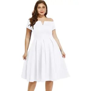 Women's Plus Size Vintage 1950s Party Cocktail Wedding Swing Midi Dress