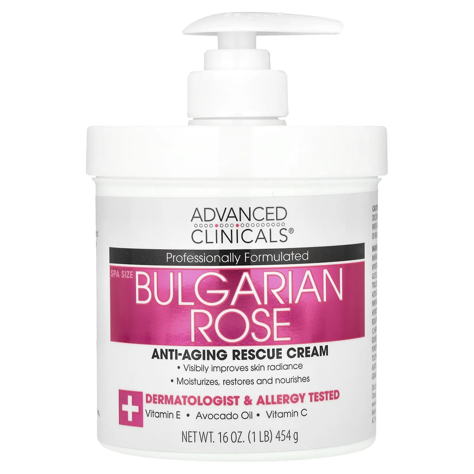 Advanced Clinicals Anti-Aging Rescue Cream, Bulgarian Rose, 16 oz (454 g)