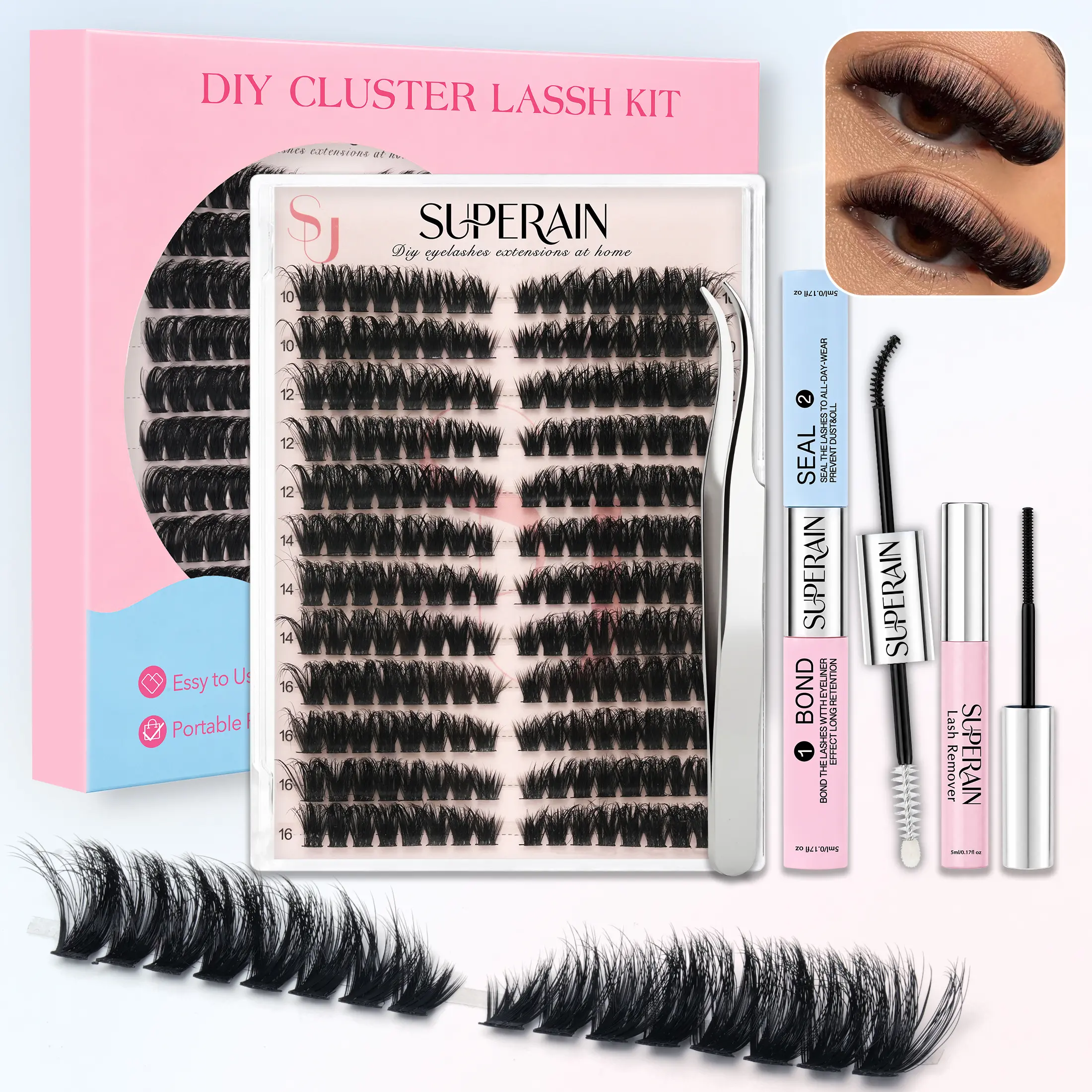 DIY Self-Application Fluffy Lash Clusters With 192PCS- 10-16mm Cluster Eyelash Extensions, 100D Volume Individual Lashes with D Curl & Manga Fairy Style, Natural Look Extra Thick Wispy Ultra False Eyelashes With Makeup - [SUPERAIN]