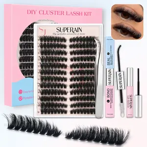 DIY Self-Application Fluffy Lash Clusters With 192PCS- 10-16mm Cluster Eyelash Extensions, 100D Volume Individual Lashes with D Curl & Manga Fairy Style, Natural Look Extra Thick Wispy Ultra False Eyelashes With Makeup - [SUPERAIN]