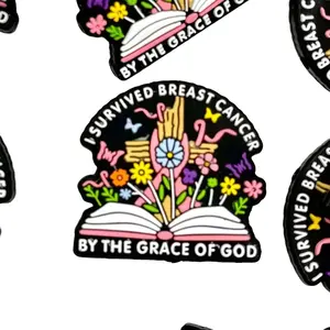 1pc I Survived Breast Cancer By The Grace Of God Silicone Focal Beads - Faith Based Theme Awareness