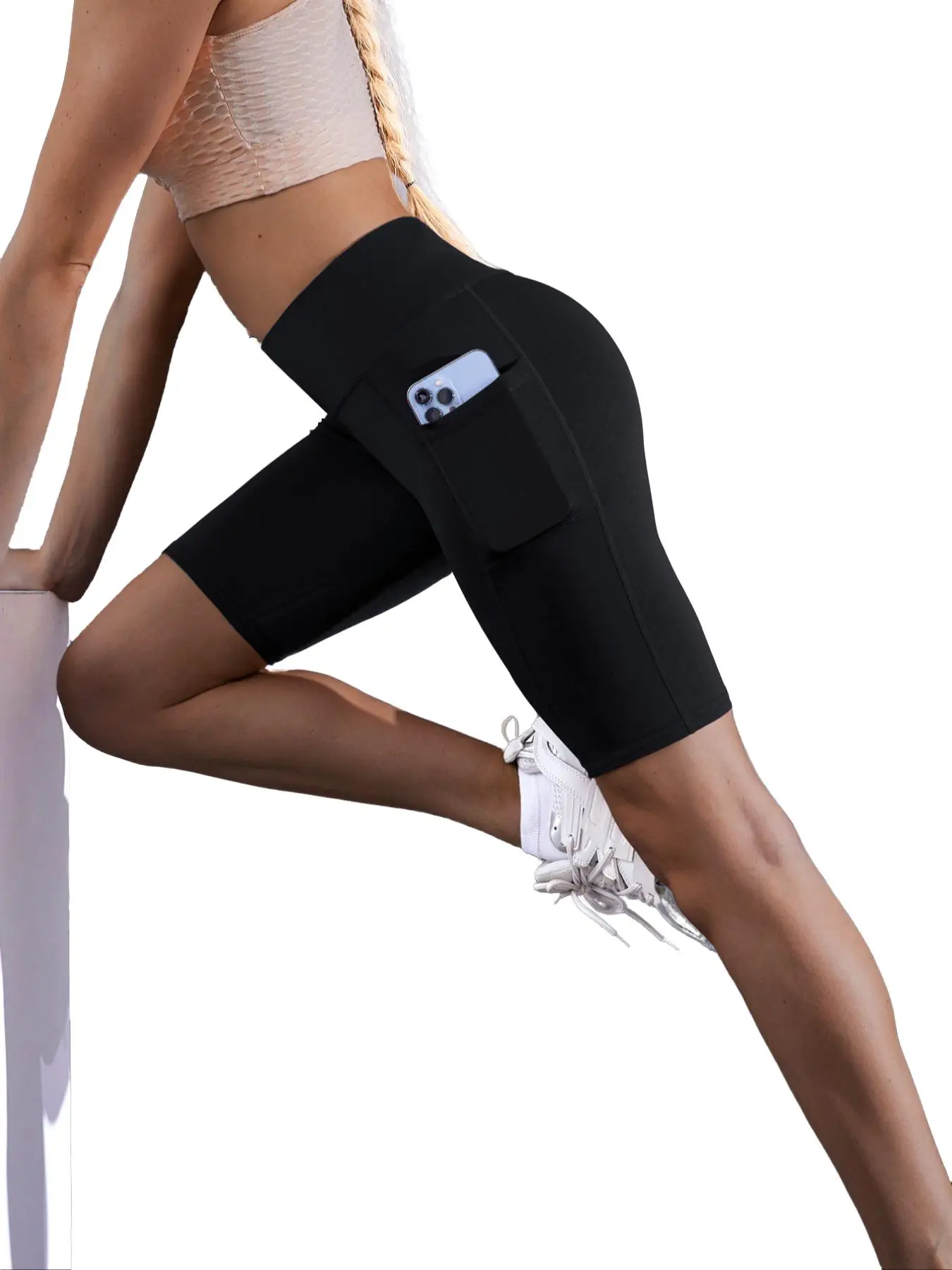 Summer Clearance Sale Ladies' Tight-fitting Sports Shorts, Yoga Pants, High Waist Tummy Control Shorts with Pockets, Cycling Shorts, Suitable for Out