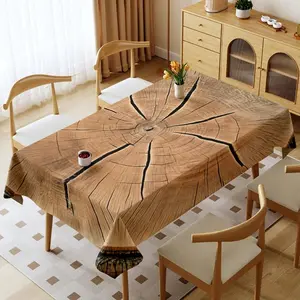 Tree - trunk - style Rectangular Tablecloth, Polyester Material, Multiple Specifications Available, Multi - color, Easy to Clean, Suitable for Daily Use, Festivals, Anniversaries, Warm Dining Room Scene, Adds Natural Atmosphere to Home Decor
