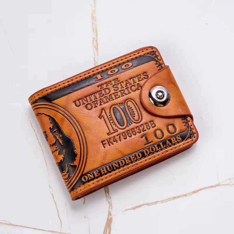 Vintage Bi-fold Wallet - Portable US Dollar Bill Holder with Multi-Card Slots, Polyester Lined, Buckle Closure & Keychain Accessory