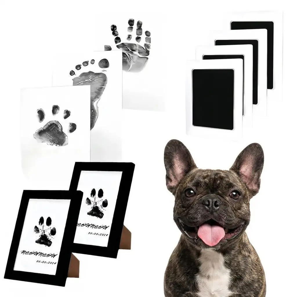 4-Pcs Paw Print Kit + 2 Photo Frame,  Dog Nose Print Kit, Mess-Free Paw Print Stamp Pad for Dogs & Cats, Clean Touch Ink Pad, Ink Pad for Hand and Footprints, Print Photo Frame Kit, Dog Stuff #Summervibes #