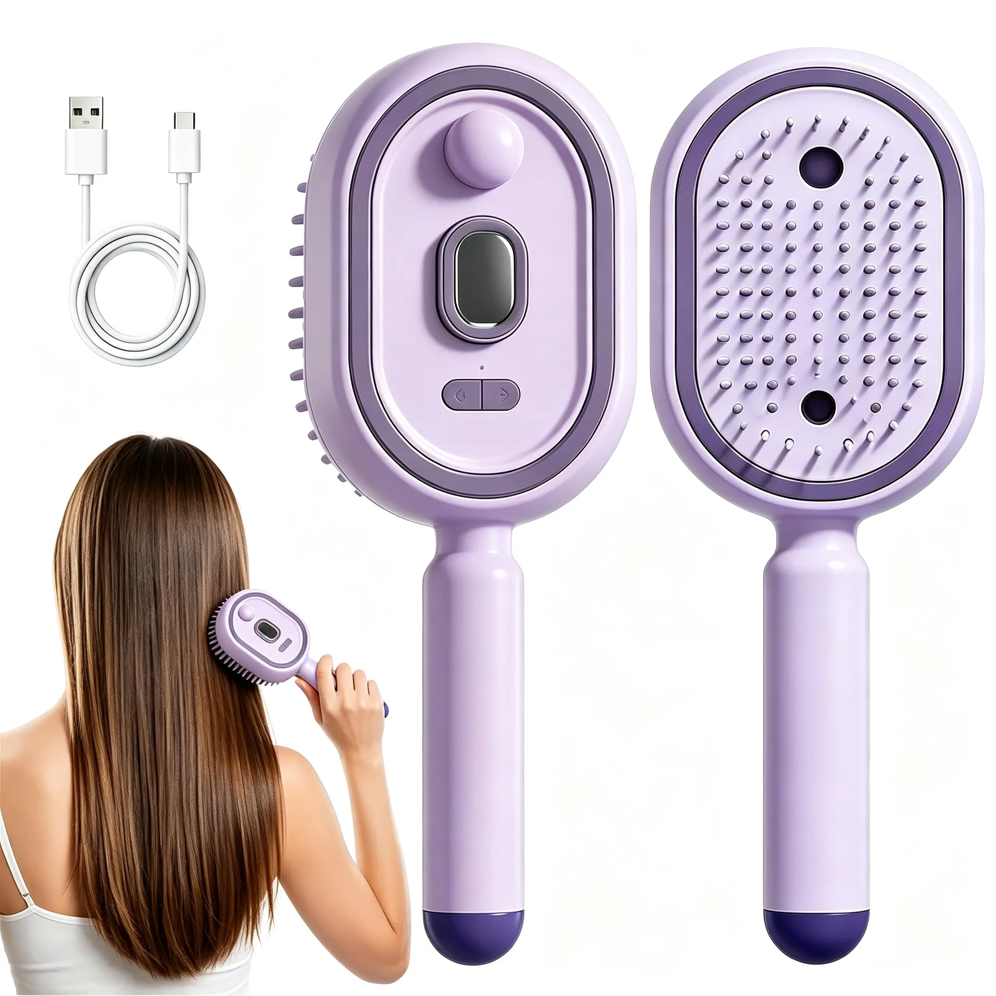 All in One Electric Spray Air Cushion Massage Comb & Hair Brush, Misting Aqua Detangler Brush for Frizzy Hair Care, Self-Clean, Scalp Oil Applicator for Home & Travel Use