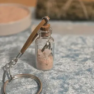 New Beginnings- Keychain Pink Sea Salt Selenite & Cedar in 5ml Miniature Bottle with Strap