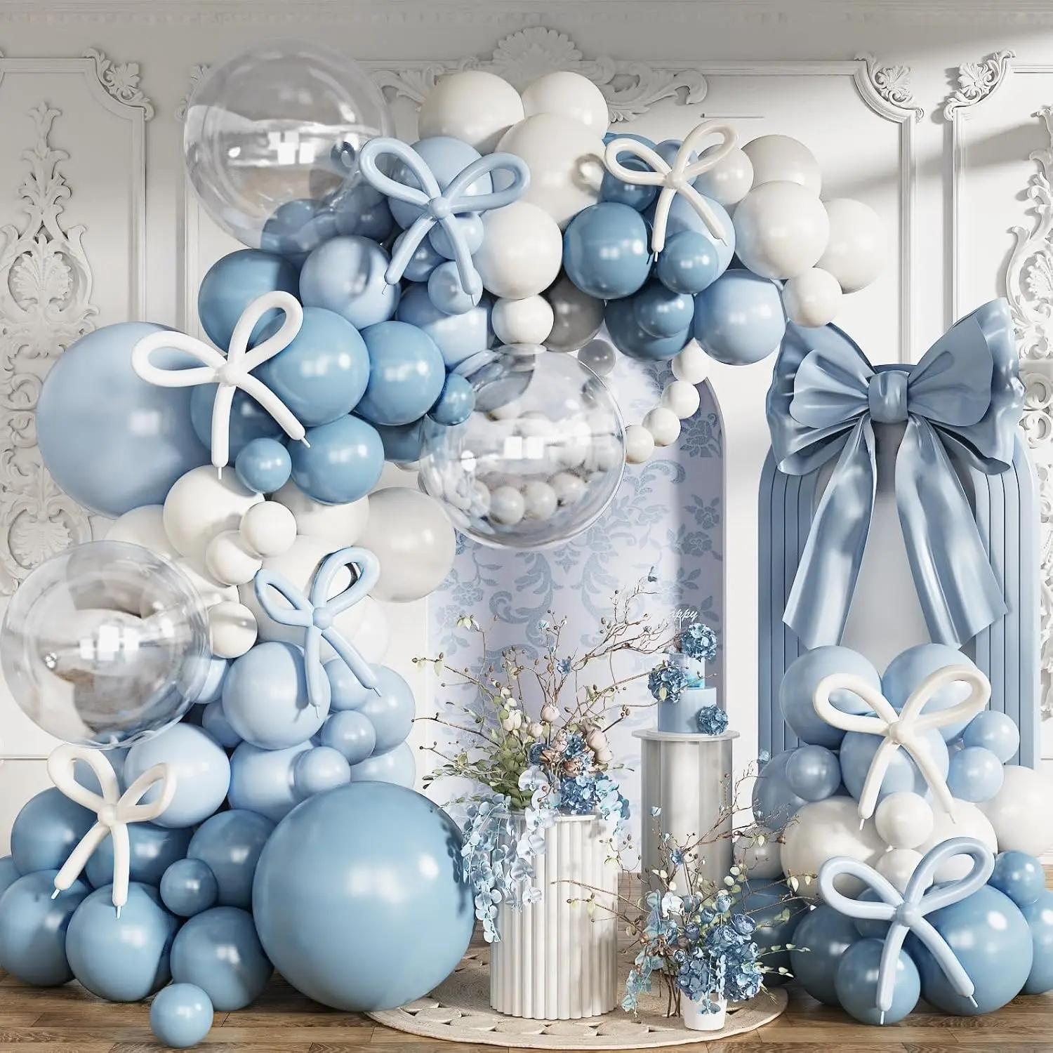 134Pcs Dusty Blue Balloon Garland Arch Kit, Dusty Fog Blue and White Balloons Long Balloon as Bow Decor for Coquette Birthday Bridal Shower Wedding Party Decorations - Home Improvement.