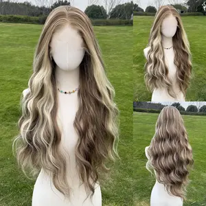 SMILCO/26Inch Golden Brown Highlights/13×4 Free Part Synthetic Wig/SM9861 long straight