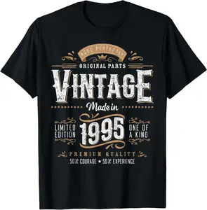 100% Cotton Vintage 1995 29th Birthday Decoration 29 Year Old Gifts Men T-Shirt