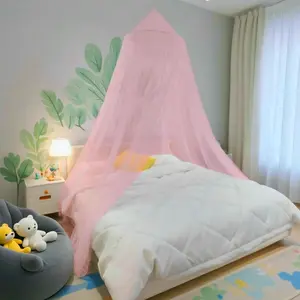 Bed Canopy Mosquito Net, Bed Canopy for Girls Room Decor - Insect Protection Hanging Canopy for Adults, Babies, Outdoor Camping, Pink Single Door
