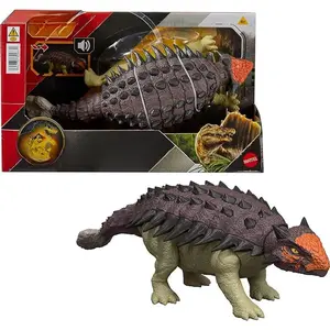 Mattel Jurassic World Rebirth Wild Roar Dinosaur Toy, Posable Ankylosaurus Figure, Tail Controlled Head Butt & Multi Attack & Sound, Digital Play