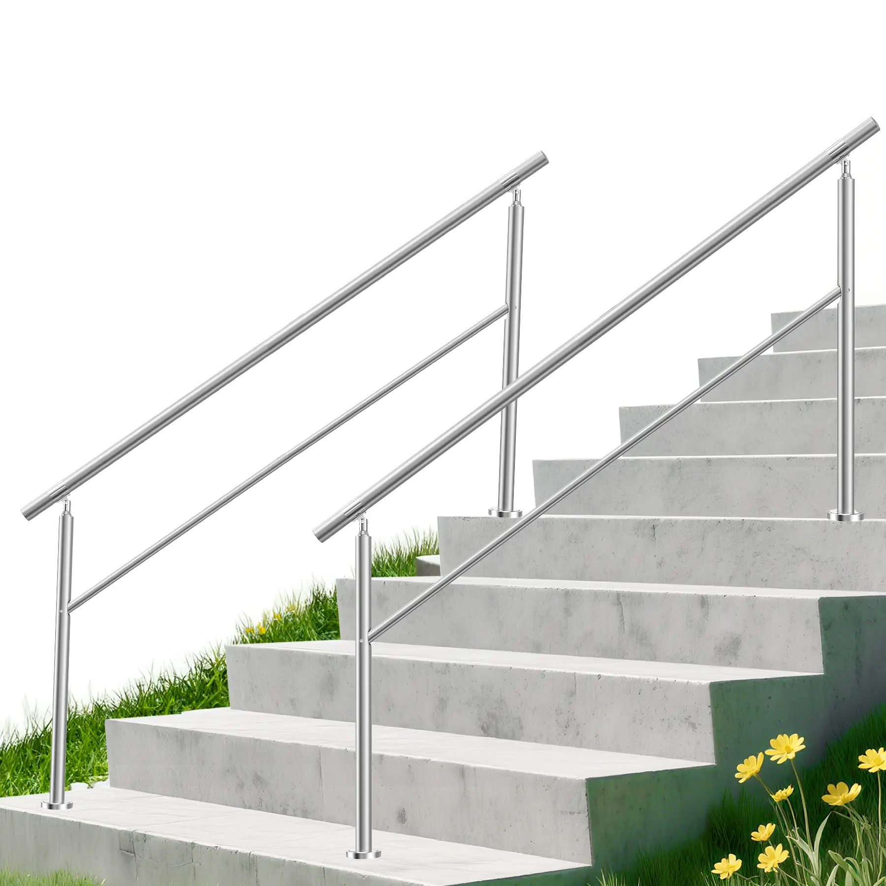 Cxforste Hand Rails for Outdoor Steps, 3-5 Step Handrail Stair Railing with Balusters, 304 Stainless Steel Outdoor Handrails for Exterior Steps, Silver Stair Handrail for Porch Railing